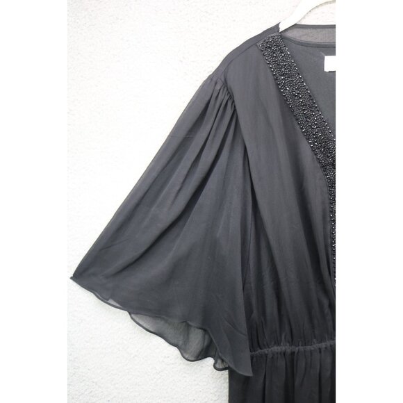 American Glamour by Badgley Mischka Black Sheer Chiffon Tunic-2X-Beaded-Lined - Picture 4 of 12